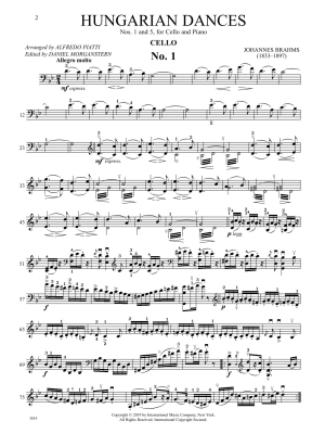 Hungarian Dances, Nos. 1 and 5 - Brahms/Piatti/Morganstern - Cello/Piano - Sheet Music