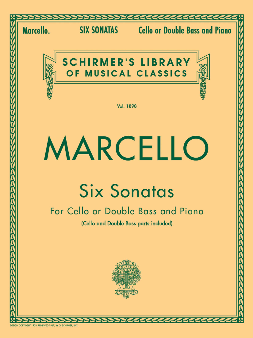Six Sonatas - Marcello/Bacon/Drew - Cello or Bass/Piano - Book