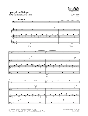 Spiegel Im Spiegel - Part - Cello/Piano - Sheet Music