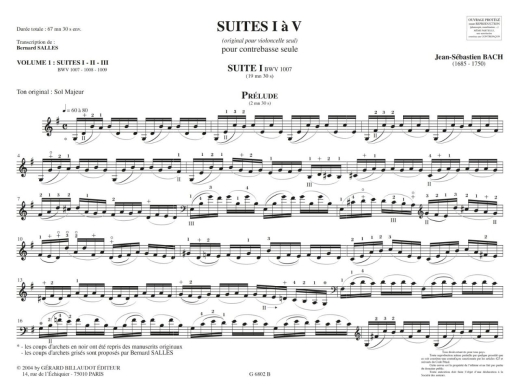 Suites I-II-III pour violoncelle BWV 1007-1008-1009 - Bach/Salles - Double Bass - Book