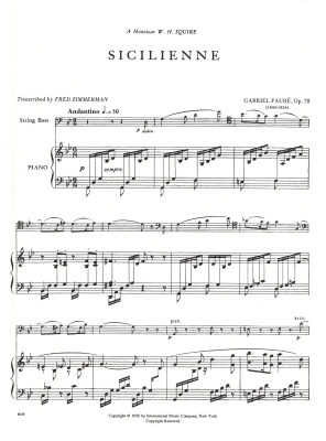 Sicilienne, Opus 78 - Faure/Zimmermann - Double Bass/Piano - Sheet Music