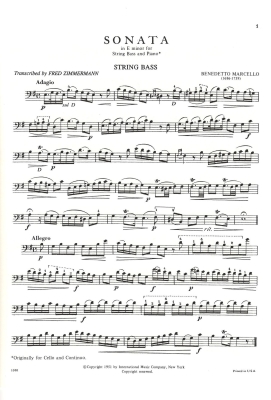 Sonata in E minor - Marcello/Zimmermann - Double Bass/Piano - Sheet Music
