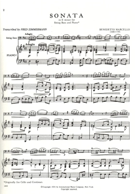 Sonata in E minor - Marcello/Zimmermann - Double Bass/Piano - Sheet Music