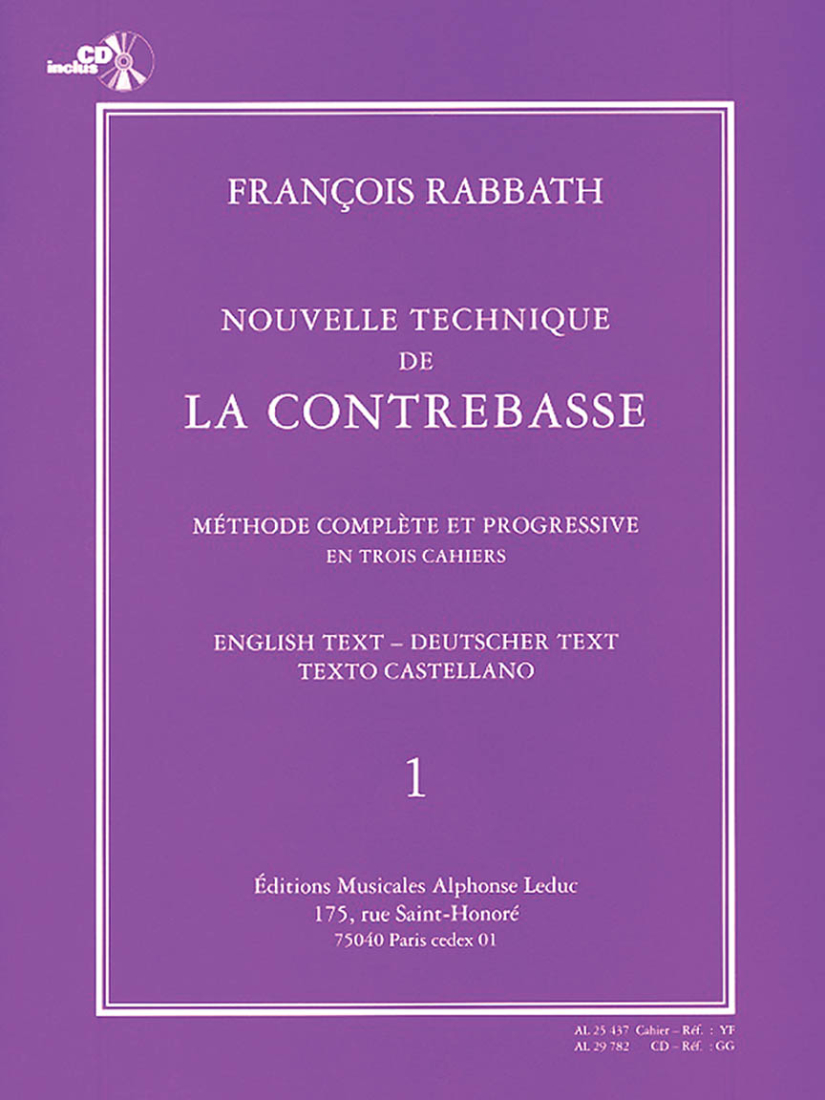 Nouvelle Technique de la Contrebasse, Volume 1 - Rabbath - Double Bass - Book/CD