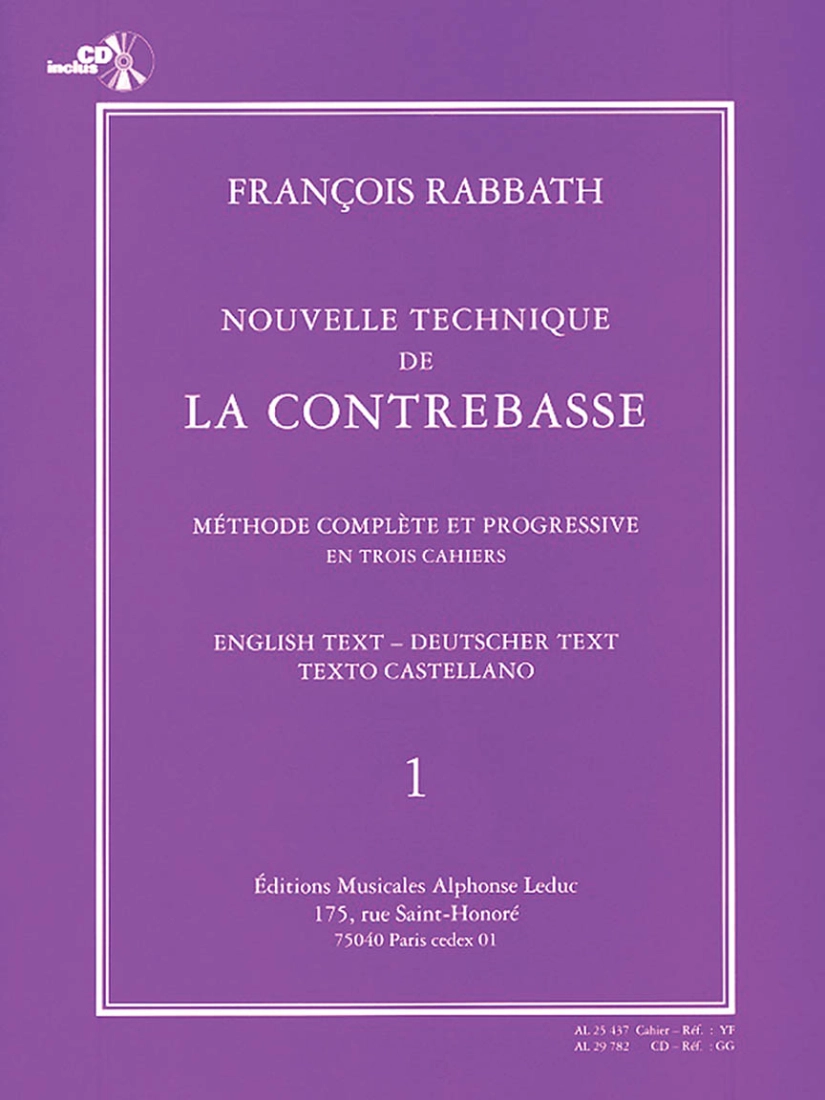 Nouvelle Technique de la Contrebasse, Volume 1 - Rabbath - Double Bass - Book/CD