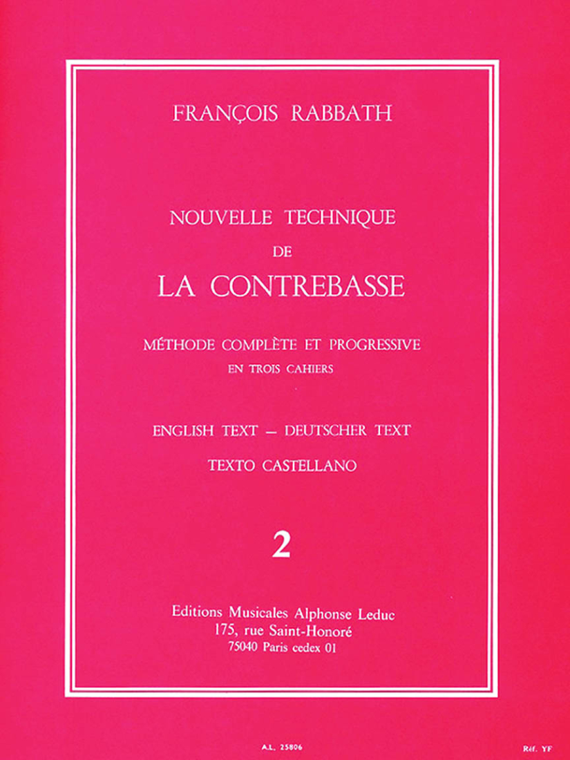 Nouvelle Technique de la Contrebasse, Volume 2 - Rabbath - Double Bass - Book