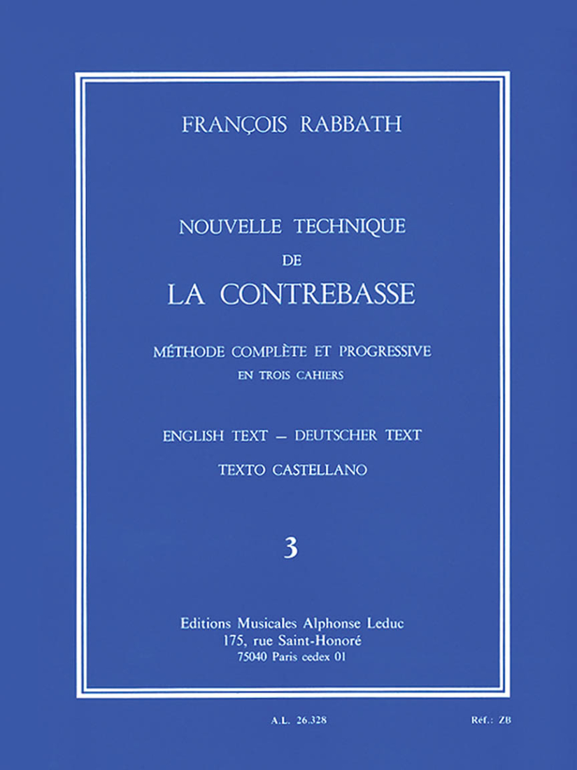 Nouvelle Technique de la Contrebasse, Volume 3 - Rabbath - Double Bass - Book
