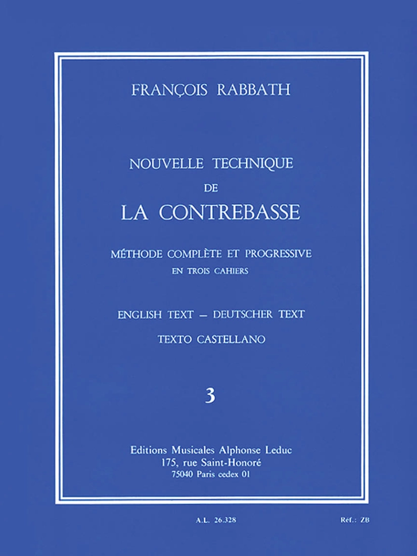 Nouvelle Technique de la Contrebasse, Volume 3 - Rabbath - Double Bass - Book