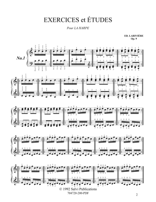 Exercises et Etudes Op. 9 - Lariviere/Hasselmans - Pedal Harp - Book