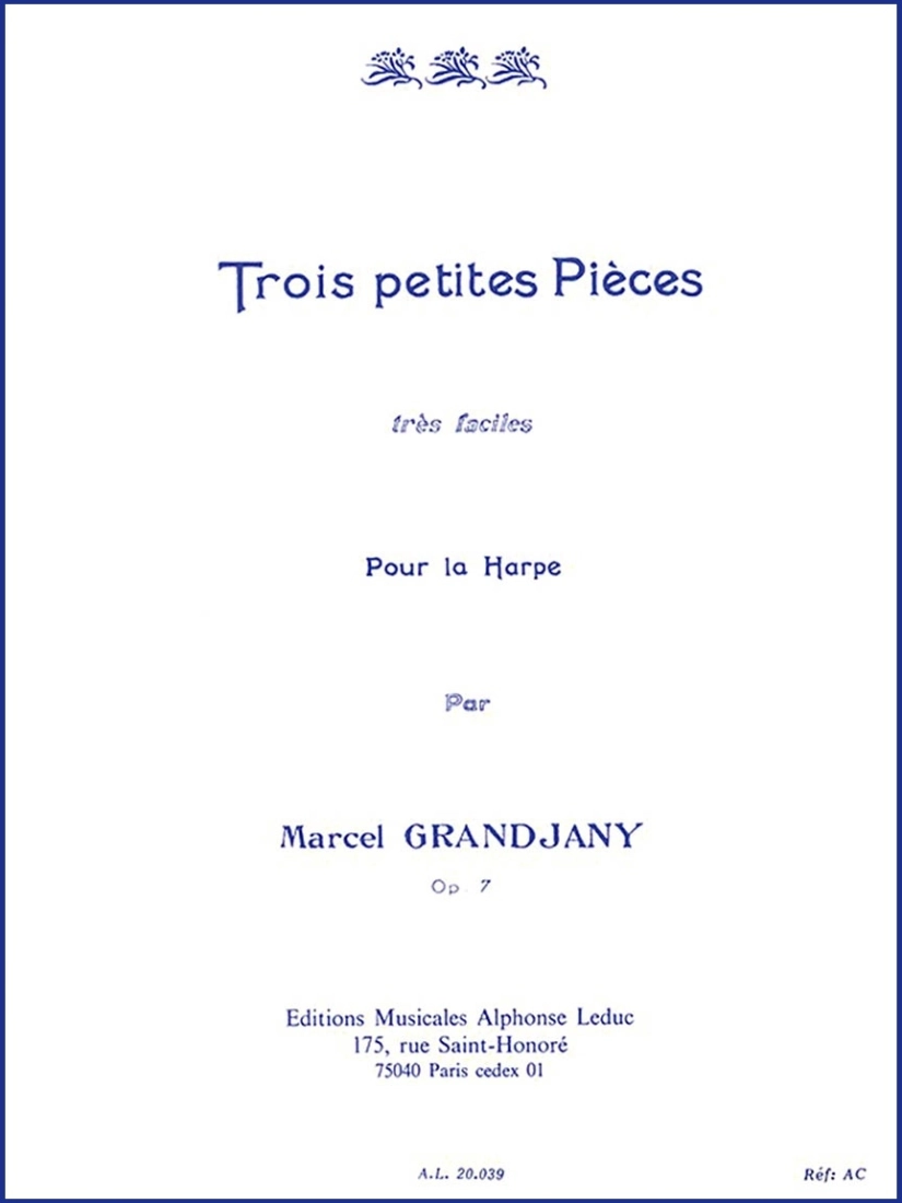 3 Petites Pieces Tres Faciles Op. 7 - Grandjany - Harp - Book