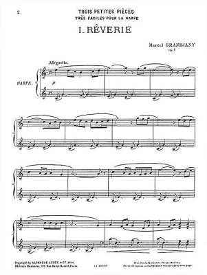 3 Petites Pieces Tres Faciles Op. 7 - Grandjany - Harp - Book