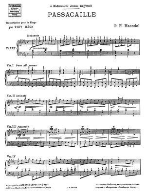 Passacaglia - Handel/Beon - Pedal Harp - Sheet Music