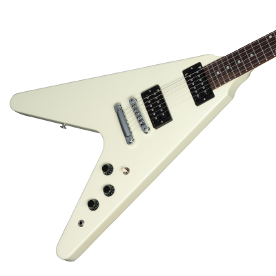 80s Flying V Electric Guitar with Hardshell Case - Classic White
