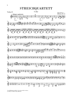 String Quartets, Volume VIII Op.64 (Second Tost Quartets) - Haydn /Kirkendale /Feder /Saslav - String Quartet - Parts Set