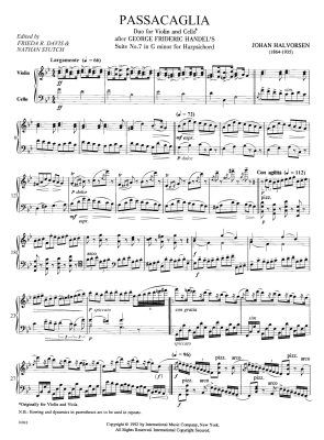 Passacaglia - Handel/Halvorsen /Davis/Stutch - Violin/Cello - Score/Parts