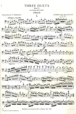 Three Duets, WoO 27 - Beethoven/Hermann - Violin/Cello - Parts Set