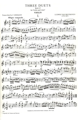 Three Duets, WoO 27 - Beethoven/Hermann - Violin/Cello - Parts Set