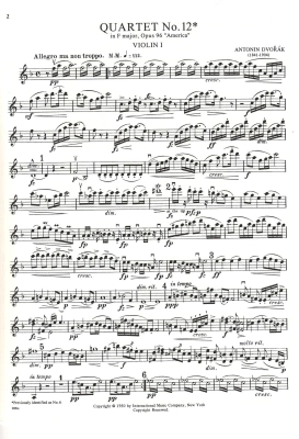 Quartet No. 12 in F major, Opus 96 (\'\'American\'\') (ed. PAGANINI QUARTET) - Dvorak - String Quartet - Parts Set