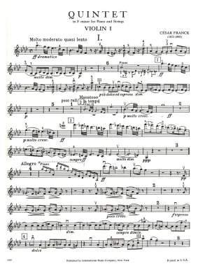 Quintet in F minor - Franck - 2 Violins/Viola/Cello/Piano - Score and Parts