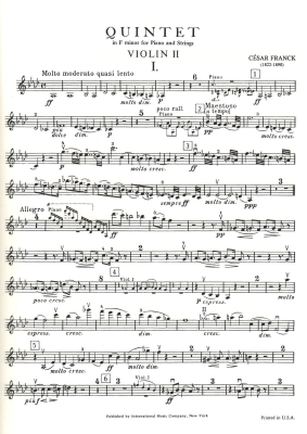 Quintet in F minor - Franck - 2 Violins/Viola/Cello/Piano - Score and Parts