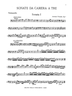 Sonatas da Camera a Tre, Opus 1 (Volume I, Nos. 1-6) - Vivaldi - Piano Quartet - Score/Parts