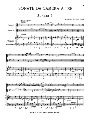 Sonatas da Camera a Tre, Opus 1 (Volume I, Nos. 1-6) - Vivaldi - Piano Quartet - Score/Parts