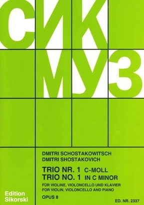 Trio No. 1, Op. 8 - Shostakovich - Piano Trio - Score/Parts