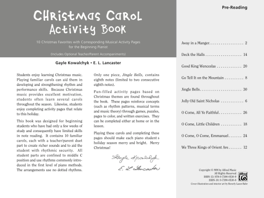 Christmas Carol Activity Book, Pre-reading - Kowalchyk/Lancaster - Piano - Book