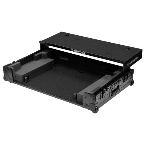 Black Label DDJ-REV5 1U Flight Case with Glide Style Laptop Platform and Corner Wheels