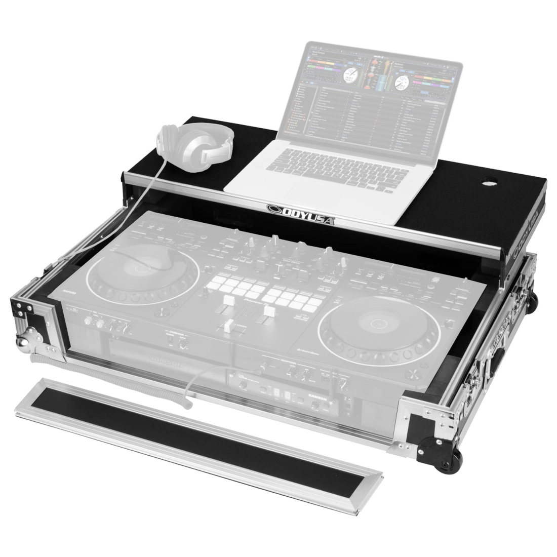 DDJ-REV5 1U Flight Case with Glide Style Laptop Platform and Corner Wheels