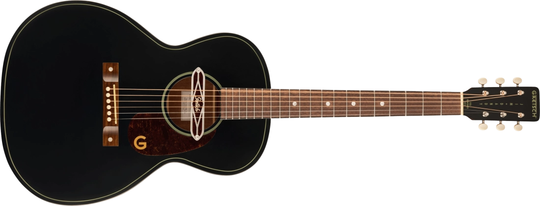 Deltoluxe Concert Acoustic Guitar, Walnut Fingerboard, Tortoiseshell Pickguard - Black Top