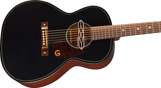 Deltoluxe Concert Acoustic Guitar, Walnut Fingerboard, Tortoiseshell Pickguard - Black Top