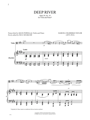 Deep River, Opus 59, No. 10 - Coleridge-Taylor/Powell/Neubauer - Viola/Piano - Sheet Music