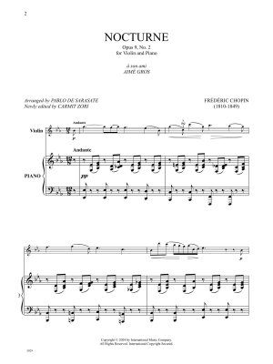 Nocturne, Opus 9, No. 2 - Chopin/Sarasate/Zori - Violin/Piano - Sheet Music