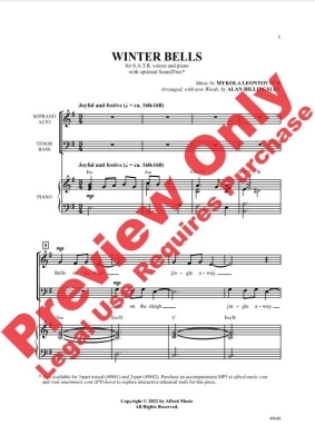 Winter Bells - Leontovych/Billingsley - SATB