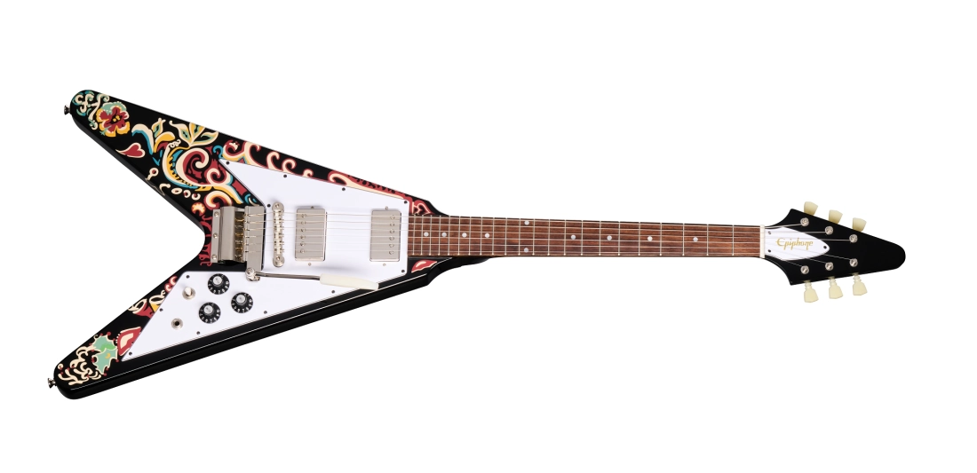 Limited Edition Jimi Hendrix \'\'Love Drops\'\' Flying V Electric Guitar with Hardshell Case - Ebony