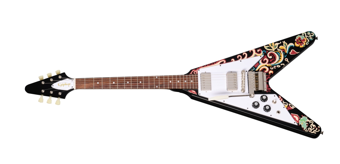 Limited Edition Jimi Hendrix \'\'Love Drops\'\' Flying V Electric Guitar with Hardshell Case, Left-Handed - Ebony