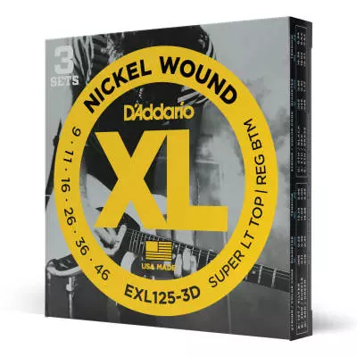 DAddario - EXL125-3D - 3 Pack - Nickel Wound SUPER L-TOP REG-B 09-46