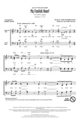 My Foolish Heart - Washington/Young/Shaw - SATB