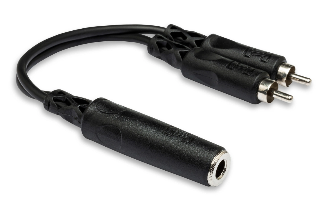 Y Cable, 1/4 in TS-F to Dual RCA - 6 inches