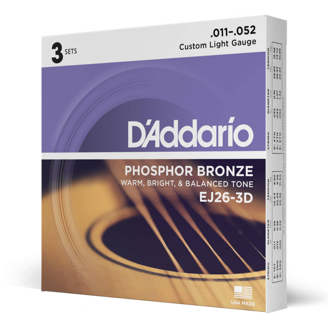 EJ26-3D - Phosphor Bronze CUSTOM LIGHT 11-52 - 3 Pack
