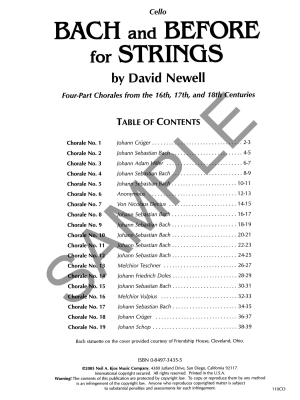 Bach and Before for Strings - Newell - Cello - Book