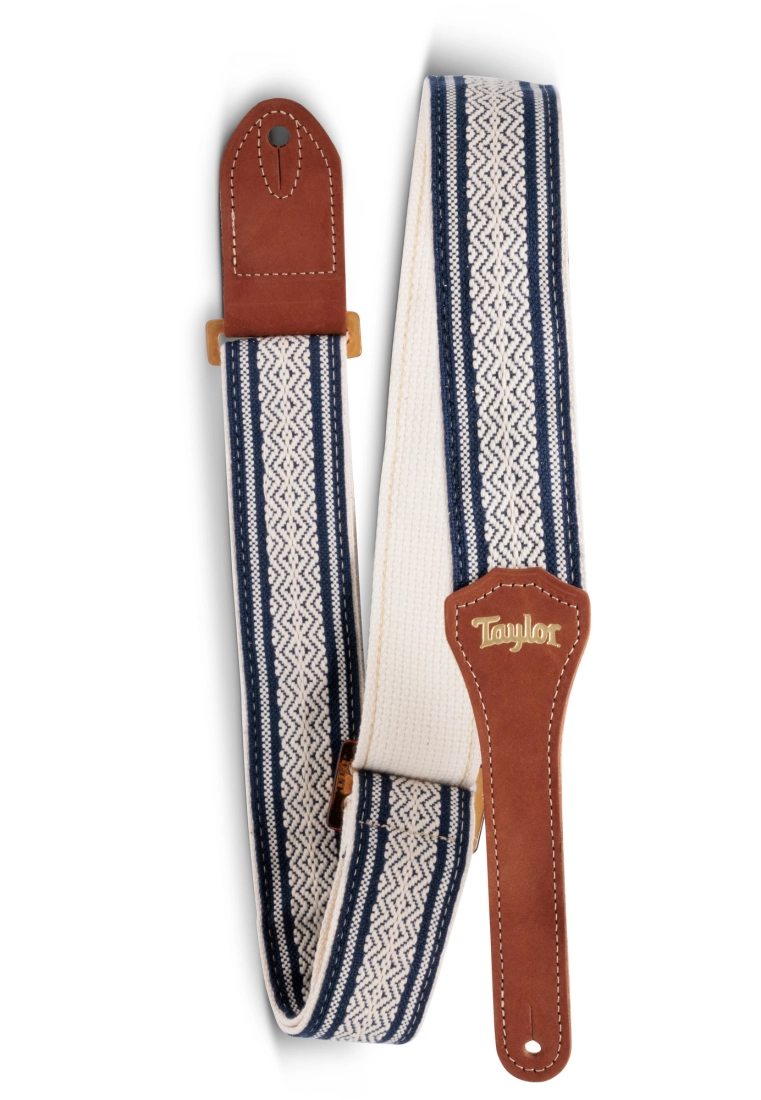 2\'\' Academy Jacquard Cotton Strap with Amber Buckle - White/Blue