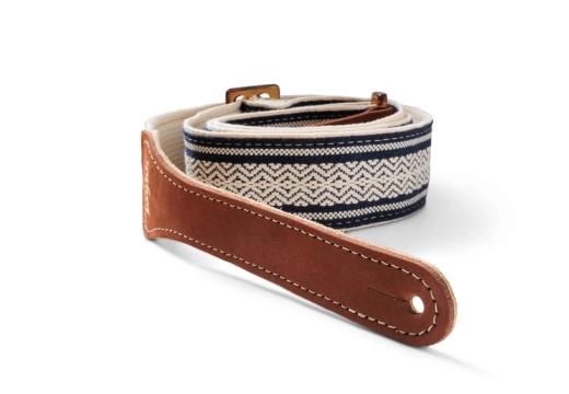 2\'\' Academy Jacquard Cotton Strap with Amber Buckle - White/Blue