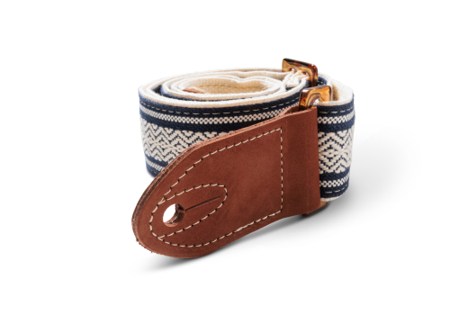 2\'\' Academy Jacquard Cotton Strap with Amber Buckle - White/Blue