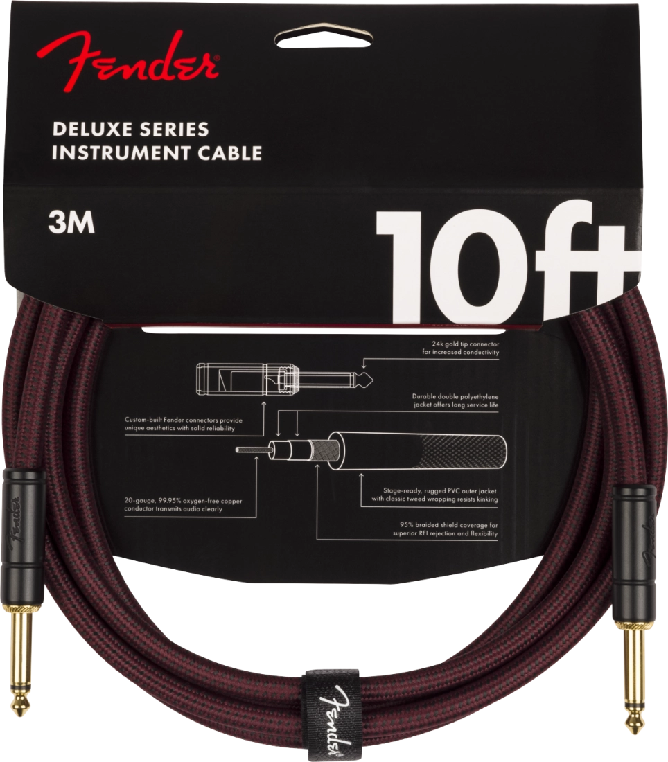 Limited Edition Deluxe Series Tweed Instrument Cable, Straight/Straight, 10\' - Oxblood