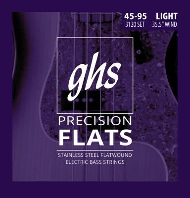 GHS Strings - Precision Flatwound Stainless Steel Bass Guitar String Set - Medium