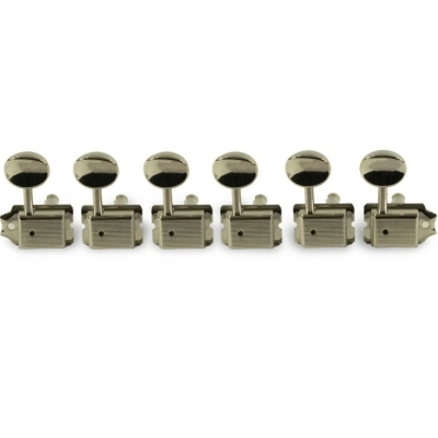 WD Music - Gotoh 6 In Line Vintage Style Tuning Machines - Nickel with Metal Buttons