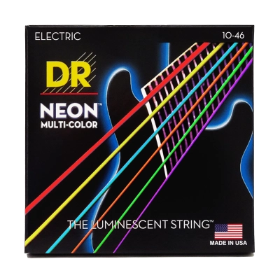 DR Strings - Neon Multicolored Coated 6 String Guitar Set - Medium 10-46