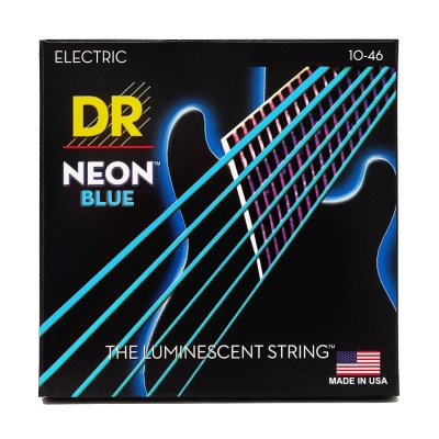 DR Strings - Neon Blue Coated 6 String Guitar Set - Medium 10-46